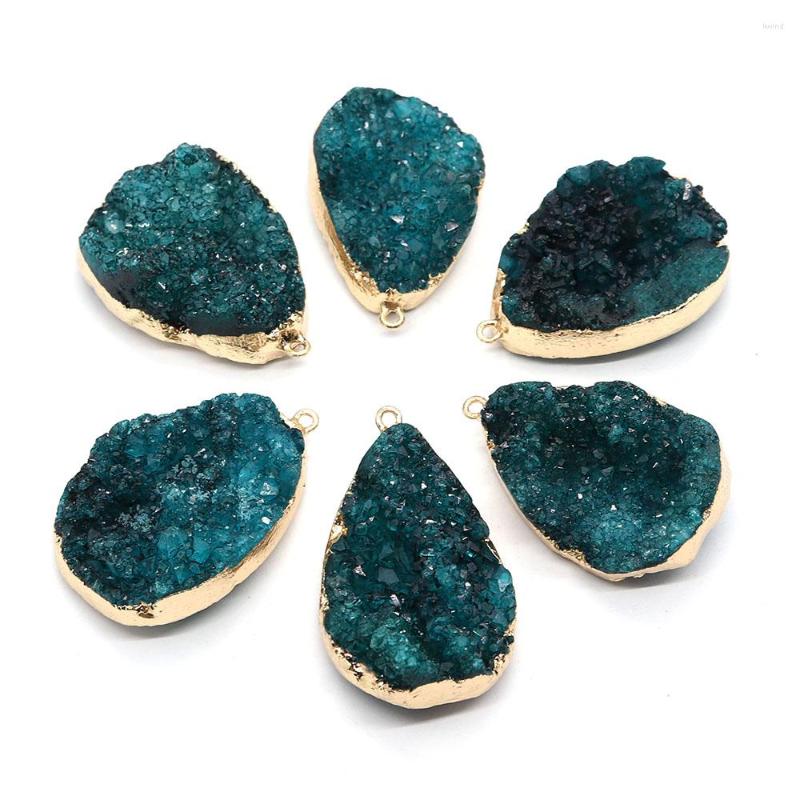 

Pendant Necklaces 1Pc Fashion Crystal Bud Pendants Natural Semi-precious Stone Irregular Shaped Blue Color Gold Edge DIY For Making Necklace