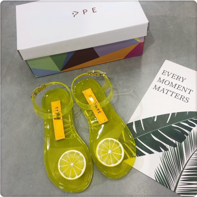 

Transparent Sandals Flat Bottomed Flip Flops Vacation Beach Shoes, Cherry