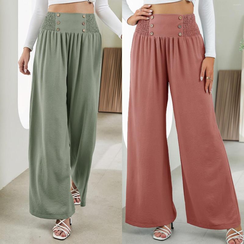 

Women's Pants Women Straight Trousers Casual Summer High Waist Pant Solid Color Simple Fashion Elastic Button Lady Pantalones, Green