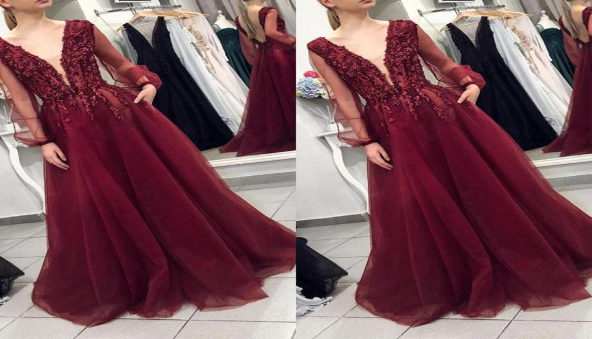 

Glitter Pearls Burgundy A line Prom Red Carpet Celebrity Dresses 2022 South African V neck Long Sleeves Evening Formal Dress Gowns8179905, Chocolate