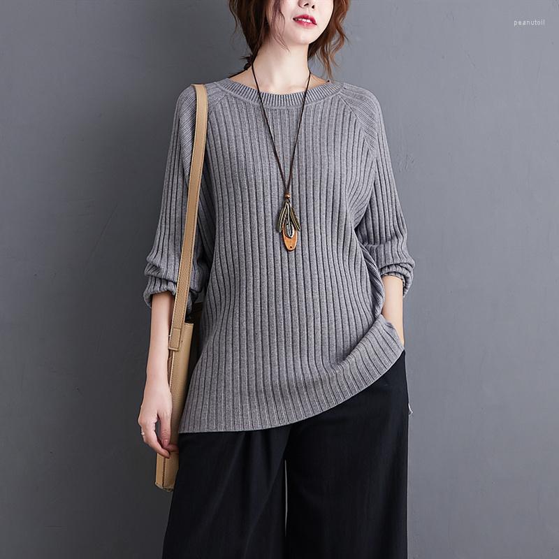 

Women's Sweaters #3825 Spring Knitted Sweater Women Long Sleeves Loose Basic Womens Solid Color Knitwear Asymmetrical, Beige