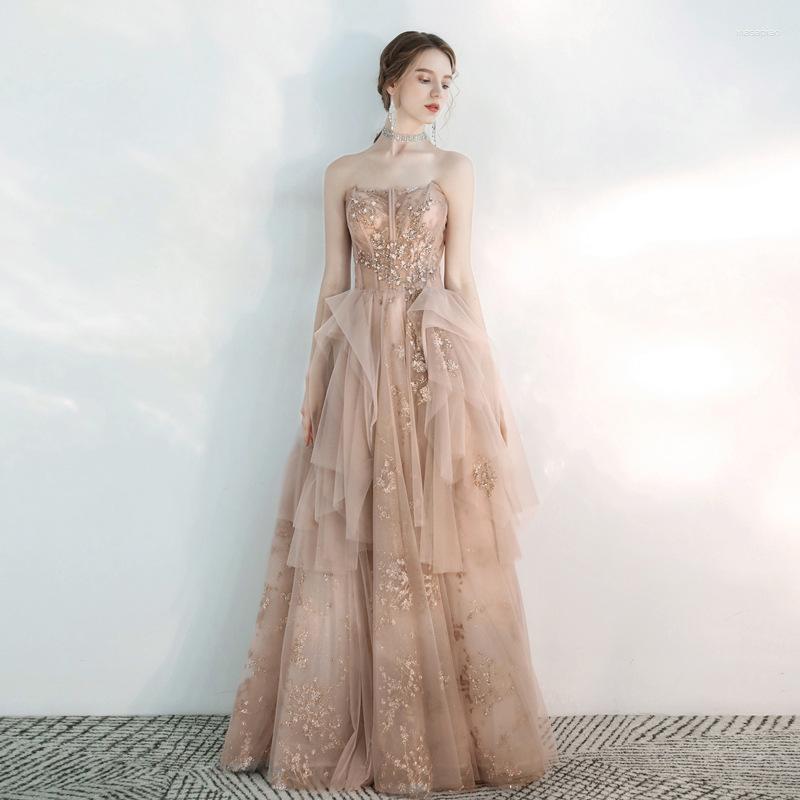 

Ethnic Clothing Elegant Tube Top Formal Evening Dresses Women Sexy Backless Long A-line Tulle Prom Party 2023