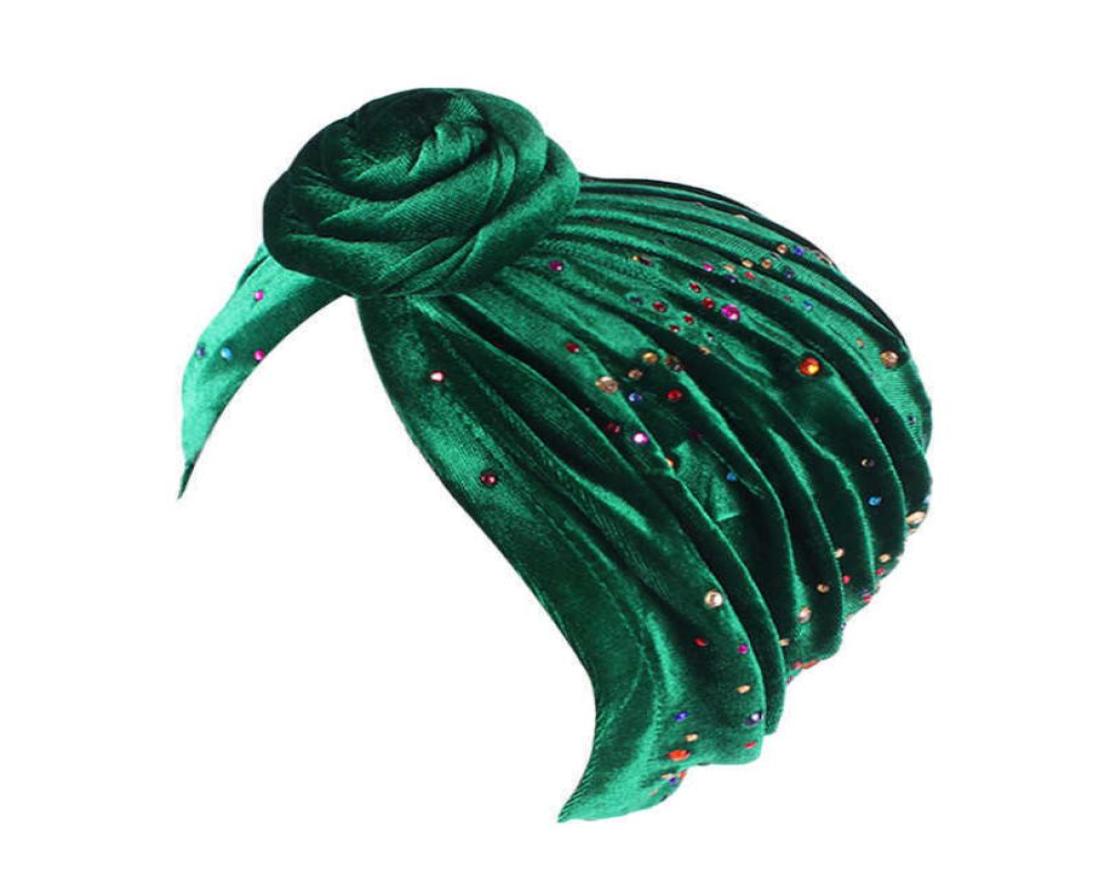 

Velvet Soft Warm Women Headscarf Bandanas Turban Colorful Rhinestone Muslim Scarf African Knot Hijab Scarf Knotted India Hat X08031459911