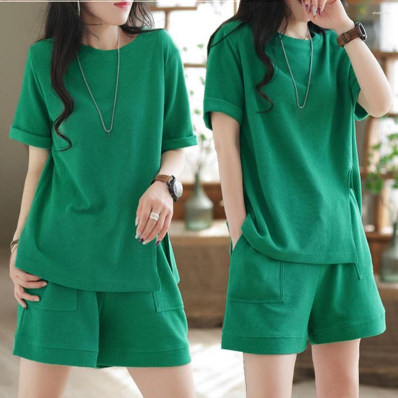 

Women's Tracksuits Sports Shorts Washable Casual Set Lint Free All Match Women Loose Shirt With Suit, Green