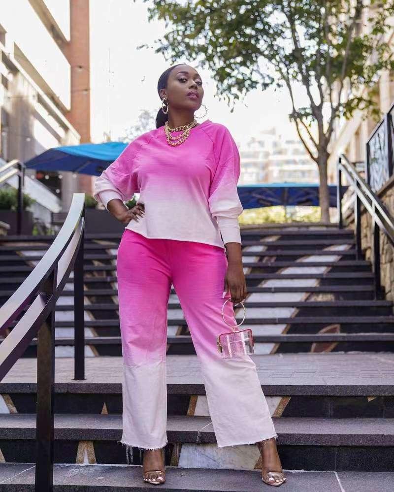 

Women' Two Piece Pants 2023 Autumn Women Temperament Long Sleeve Fashion Leisure Gradient Wide Leg Two-Piece Set, Pink