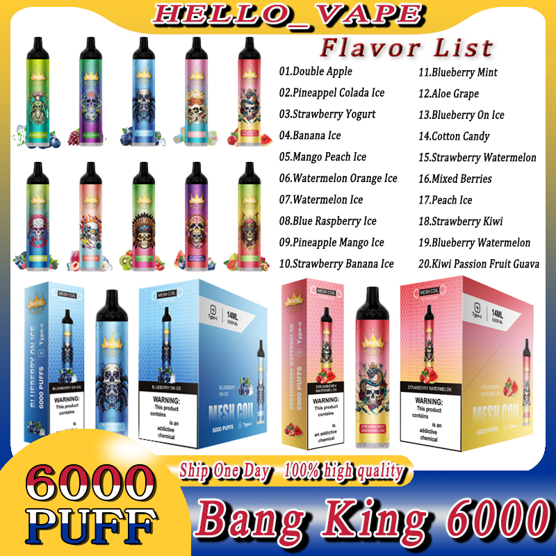 

Original Bang Mesh Coil 6000 Puffs Disposable E-cigarettes 0% 2% 3% 5% Nico Bars Bang Puff 6000 Vape Pen 14ml Pre-filled Pods Cartridge 1100mAh Rechargeable Battery