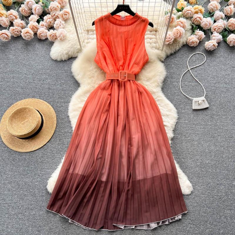 

Casual Dresses French Gradient Sleeveless A-line Dress Women Summer Fashion Celebrity Clothes Vestido Feminino K813, Blue