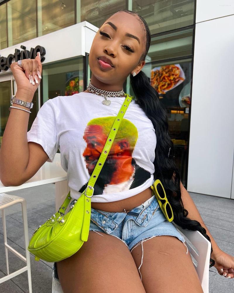 

Women' T Shirts Gotoola 2023 Hip Hop Style Women' Cotton Pixel Avatar Printing Abstract Trend Crew Neck T-shirt Short Sleeves Top, White