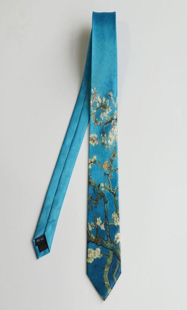

Bow Ties Men39s Male Oil Painting Texture Blooming Almond Tree Bluegreen Printed Tie Retro Literary Personality NecktieBow1362378