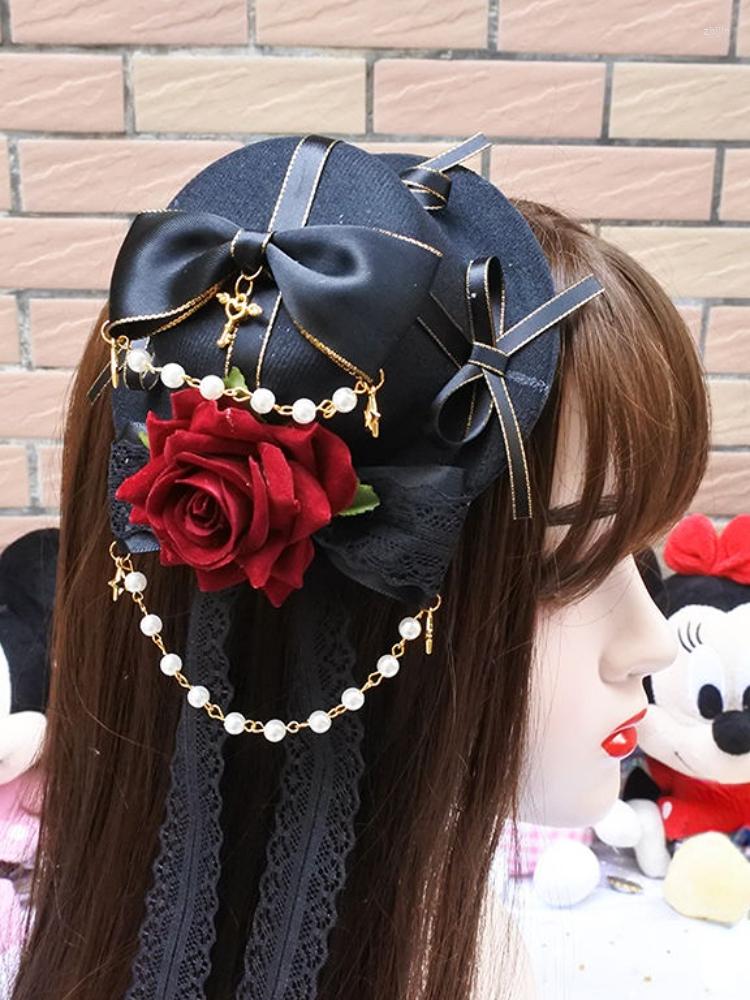 

Berets Lolita Lace Flower Hairband Gothic Dark Hairpin Bowknot Sweet Hair Hoop Cosplay Headband Headwear Accessory For Women Girls
