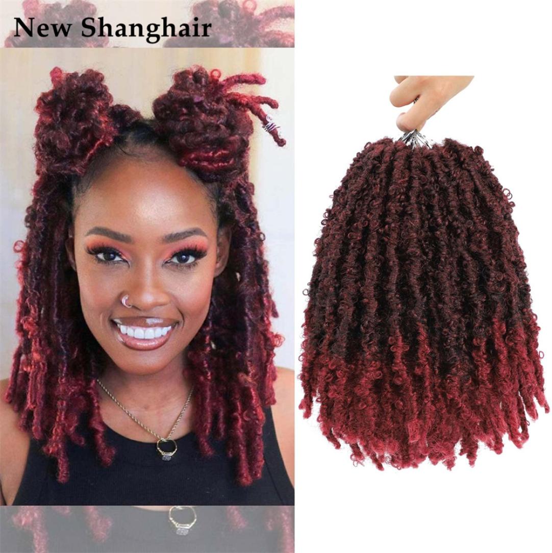 

Butterfly Locs Crochet Hair 14 inch Natural Black Faux Preed Distressed Braids Prelooped Synthetic Braiding Hair Extensions3847557, #1