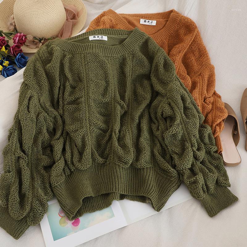 

Women's Sweaters 2023 Autumn Winter Solid Korean Knit Jumpers Puff Sleeve Pullover Sweater Loose Casual Women XZ660, Black