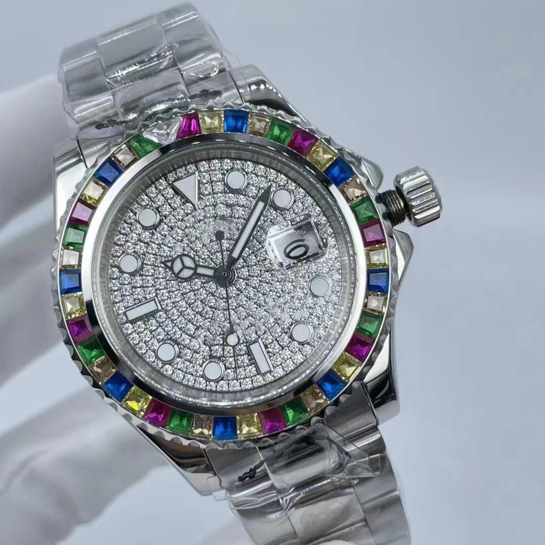 

Men's Watches High Quality Luxury Designer Automatic Mechanical Watch Colored Diamond Set 41MM stainless steel strap Waterproof sapphire Men's Business Watch, Black
