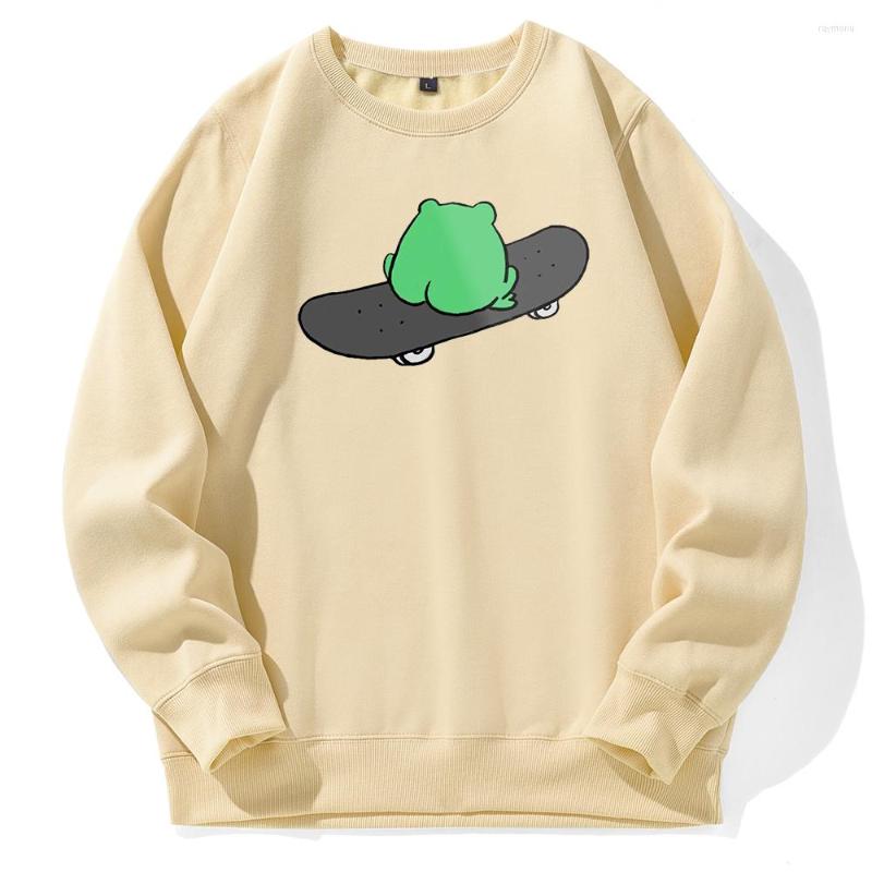 

Men' Hoodies Cute Frog Is Playing Skateboard Prints Hoody Comfortable Casual Tops Warm Brand Men Hoodie Oversized Soft Men, Beige