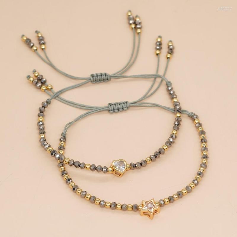 

Strand Adjustable Rope Surfer Bracelets Crystal Zircon Heart Star Charm Bracelet For Women Girl Fashion Jewelry Friendship Gift Pulsera