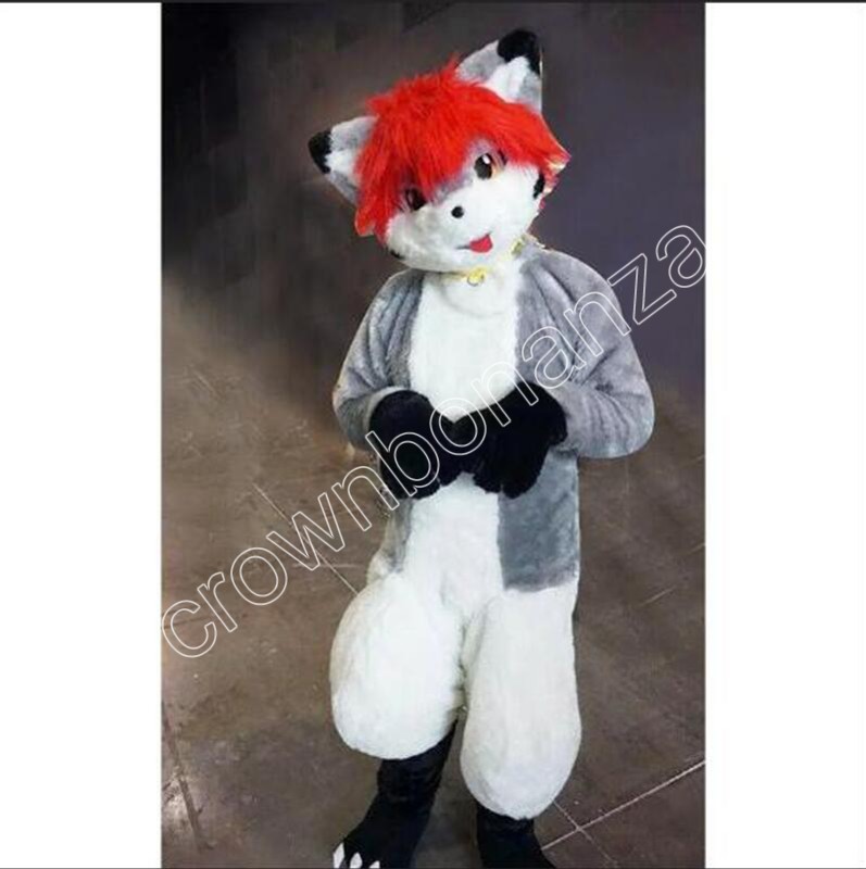 

Husky Fox Mid-length Fur Mascot Costume Walking Halloween Christmas Large-scale Event Suit Role-playing, As picture