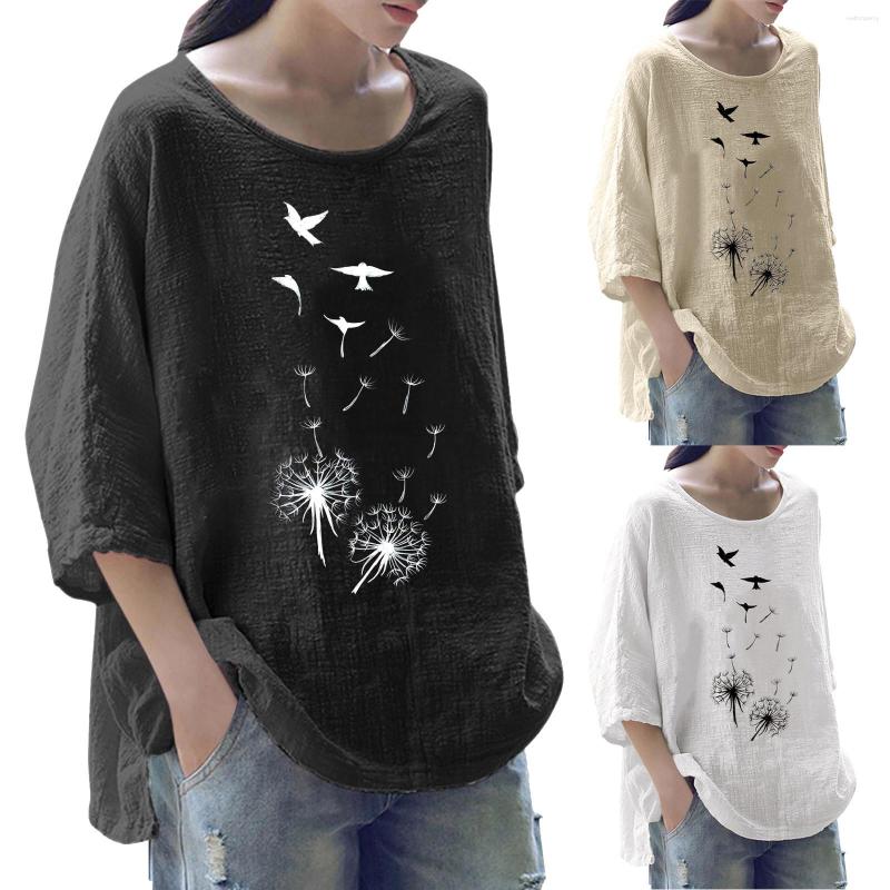 

Women's T Shirts Women Summer Tops Print Cotton Blend Round Neck Three Quarter Sleeve Top Womens Short Tunic Jacket For, Black