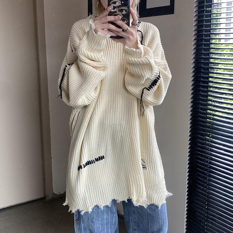 

Women' Sweaters 2023 Sweater Women Clothes Baggy Pullovers Jumpers Frayed Long Sleeves Oversized Suture Apricot Men Top Unisex Gothic, Black