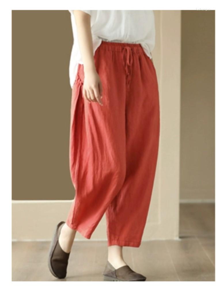 

Women's Pants Women Cotton And Linen Summer Simple Casual Ankle-Length Ladies Retro Drawstring Slim-type Trousers 2023, Figure 6