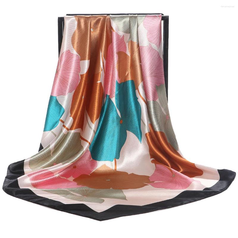 

Scarves 2023 Summer Ladies Fashion Print Silk Satin Hijab Scarf Female 90X90CM Neckerchief Women Square Shawls And Wraps