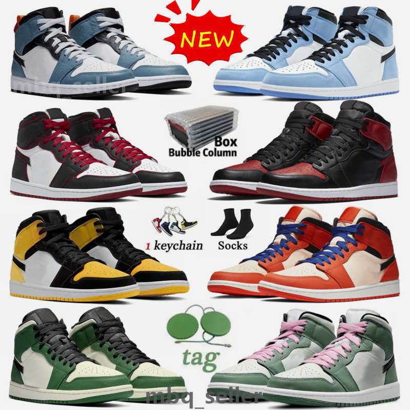 

With OG Box High Dark Mocha 1s Basketball Shoes Jumpman 1 Pine Green Black Court Purple Royal Patent Bred Toe Obsidian UNC Sneakers Running