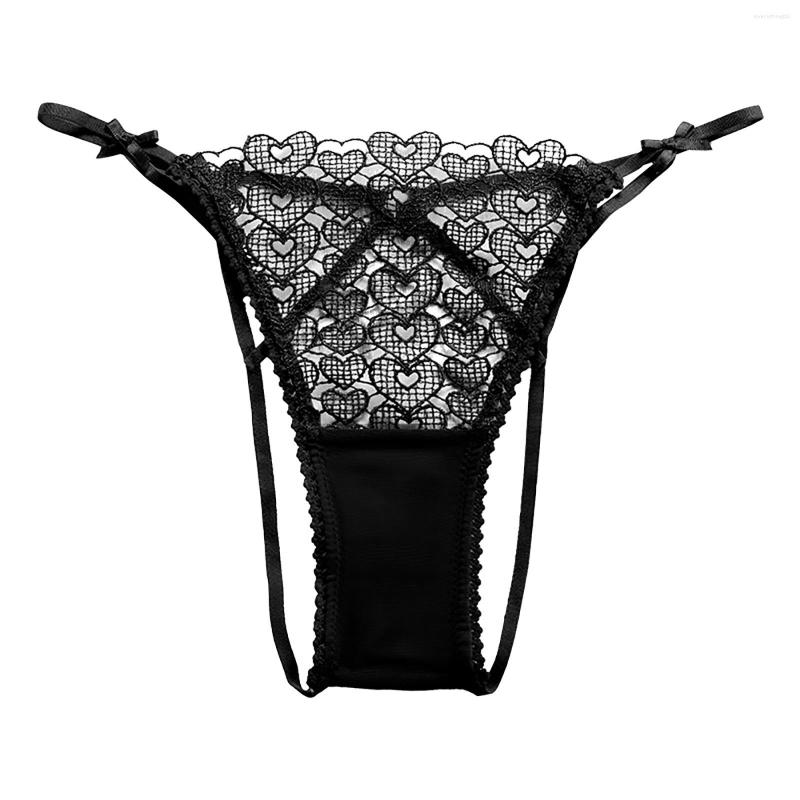 

Women' Panties 1 Pcs Sexy G-string Thongs Women Floral Sheer Underwear Soft Side Tie Lingerie Briefs Lace Transparent Thong, Black