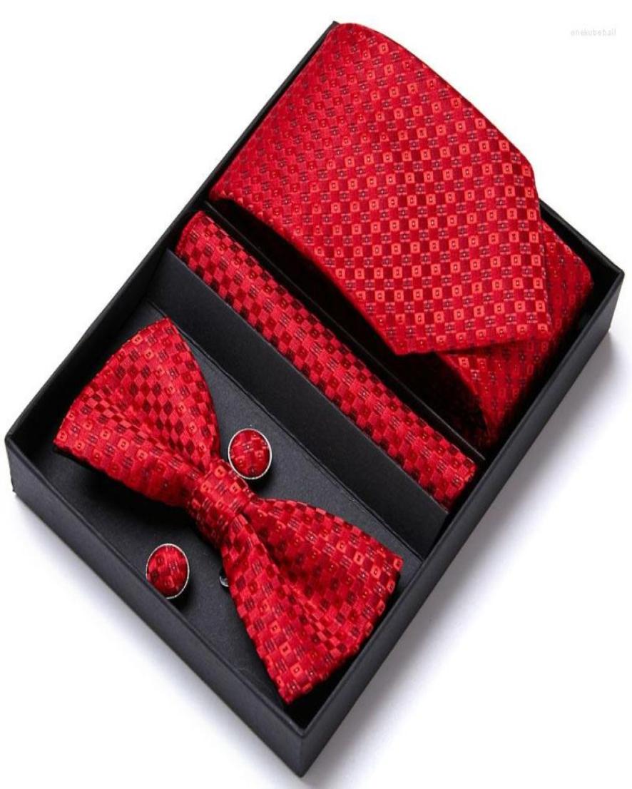 

Bow Ties 2022 Fashion 75 Wide Tie Sets Black Blue Red Men039s Bowtie Hankerchiefs Cufflinks Box Wedding Gift Silk Handmade8527983