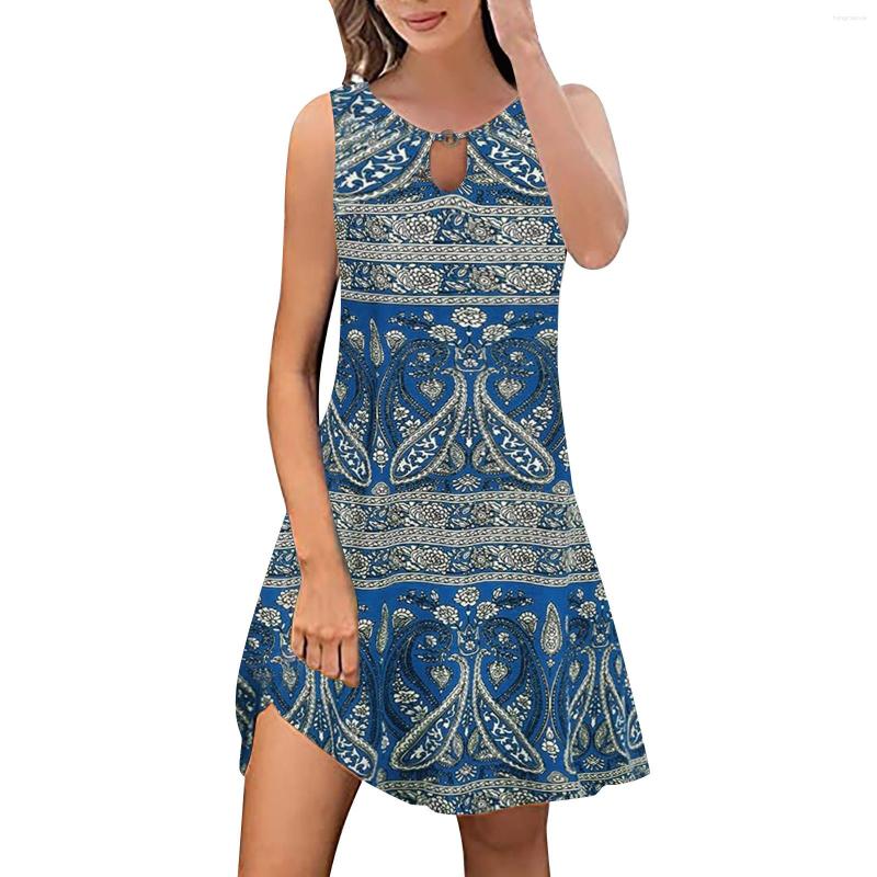 

Casual Dresses Women's Printed Style Sleeveless Swing Dress Loose Skinny High Waist A Line, Black