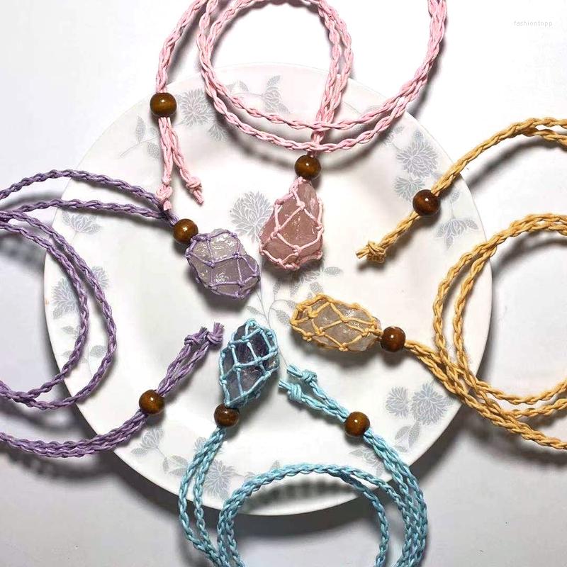 

Pendant Necklaces Retro Woven Natural Stone Necklace Net Pocket Hollow Handmade Jewelry Men And Women The Same Style Without Gems