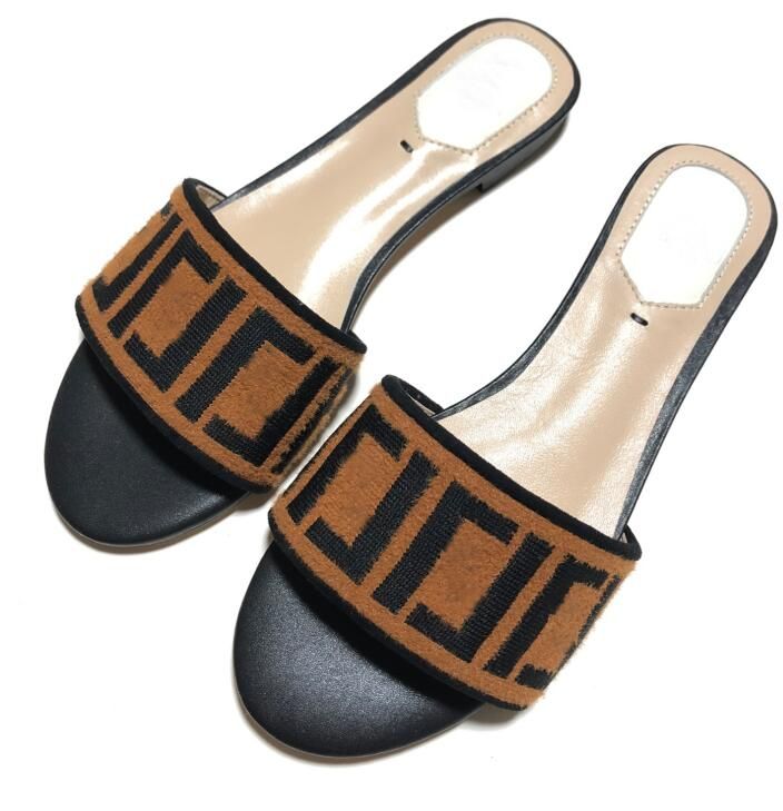 

Designer New Fashion Slippers Ladies Sandals Letter Slide Splicing Summer Dust Bag, 23
