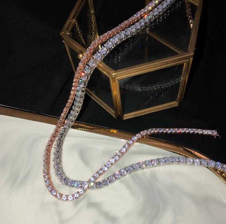 

Iced Out 3mm 4mm 5mm Tennis Necklace Hip Hop Jewelry 925 Sterling Silver Diamond Tennis Chian Necklace