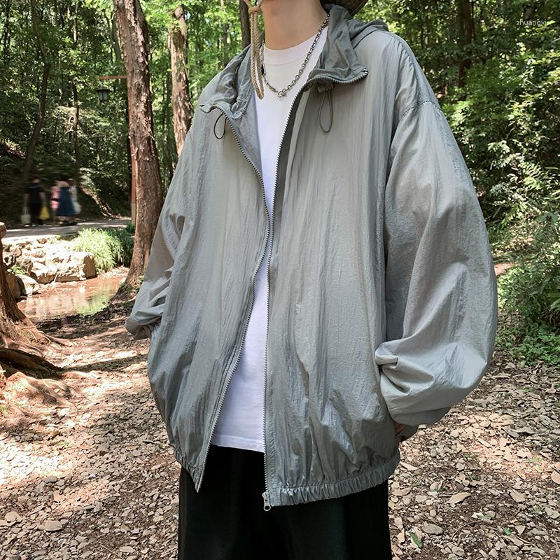 

Men's Jackets Fashion Men's Thin UV Protection Loose Coat Summer Outdoor Sports Couple Hooded Sun Male Sportswear, Gray