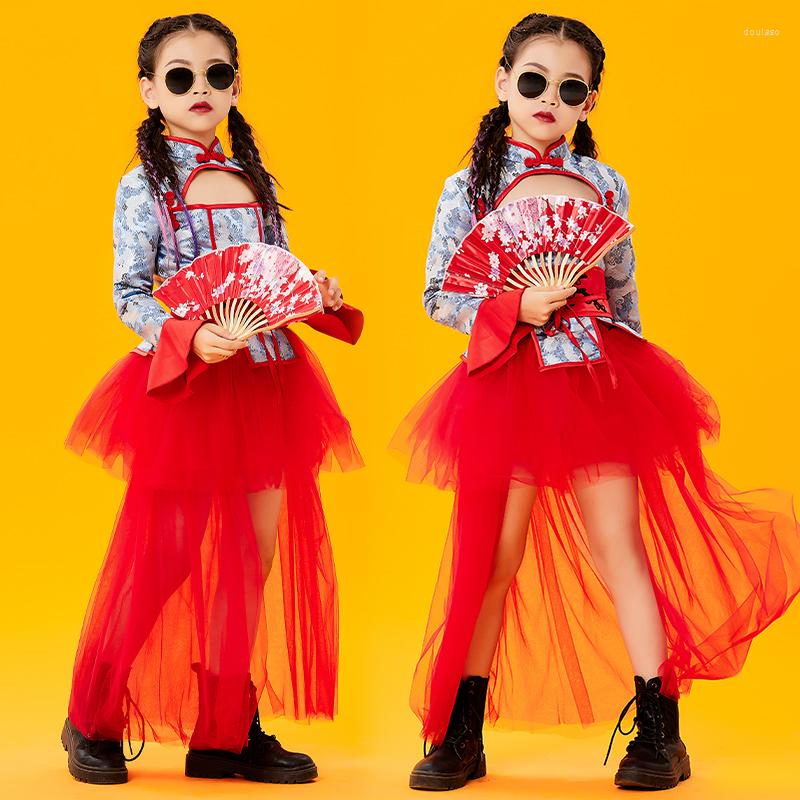 

Stage Wear Chinese Style Jazz Performance Costume Children Catwalk Outfits Girls Hip-Hop Street Dancing Clothes Concert DNV15488, Clothes suit