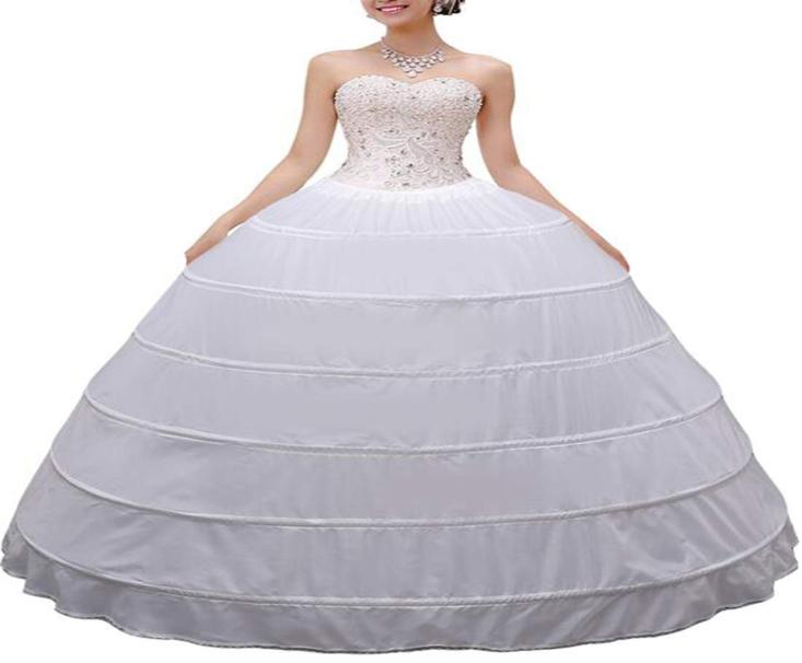 

High Quality Women Crinoline Petticoat Ballgown 6 Hoop Skirt Slips Long Underskirt for Wedding Bridal Dress Ball Gown8987893, White