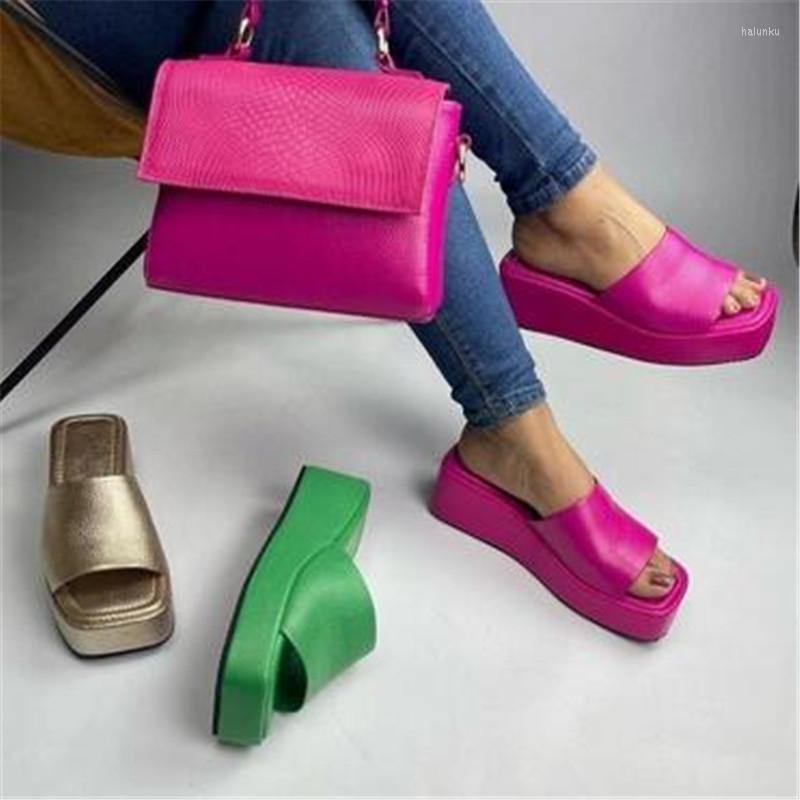 

Slippers Women Square-headed Thick-soled Flat Middle Heel Women's Simple Beach Sandals Versatile, Rosy red