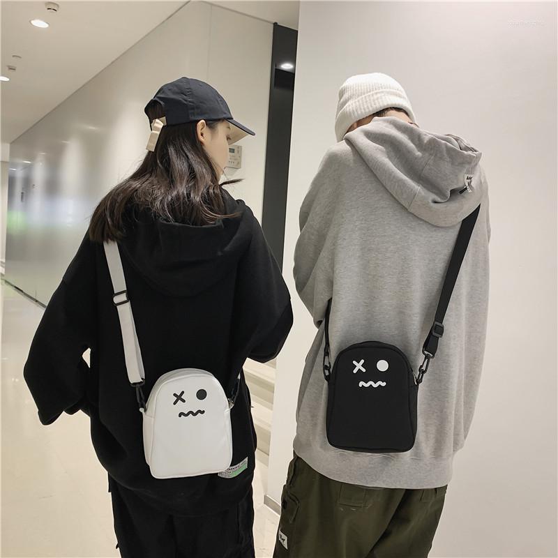 

Evening Bags Black White Funny Cute Ghost Kawaii Women Canvas Bag Cartoon Harajuku Chic Ins Shopper Shoulder Large Capacity, 2- white