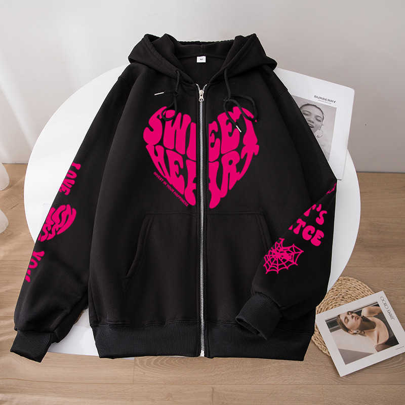 

2023 Sweater Zipper Love You Fashionable Hoodie Spring and Autumn Fleece Oversize, Khaki