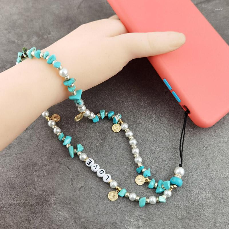 

Pendant Necklaces Boho Letter Bracelet Band Keychain Short Phone Stone Pearl Lanyard Home Key Chain Car Ring For Women Kid Jewelry