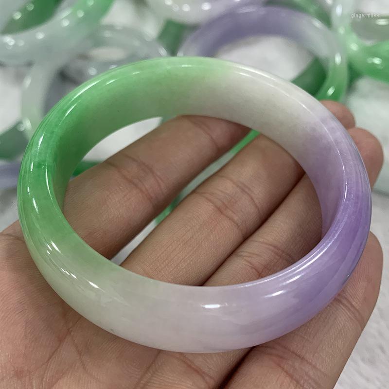 

Bangle Send Certificate Pure Natural Jadeite Bracelet Women Purple Green Tricolor Grade A Burma Jade Certified Jewelry
