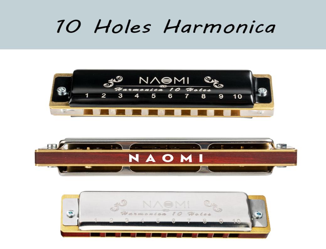 

NAOMI Professional Blues Harp 10 Hole Harmonica Bules Diatonic Harp Wooden body Key of C Christmas Gift1041659