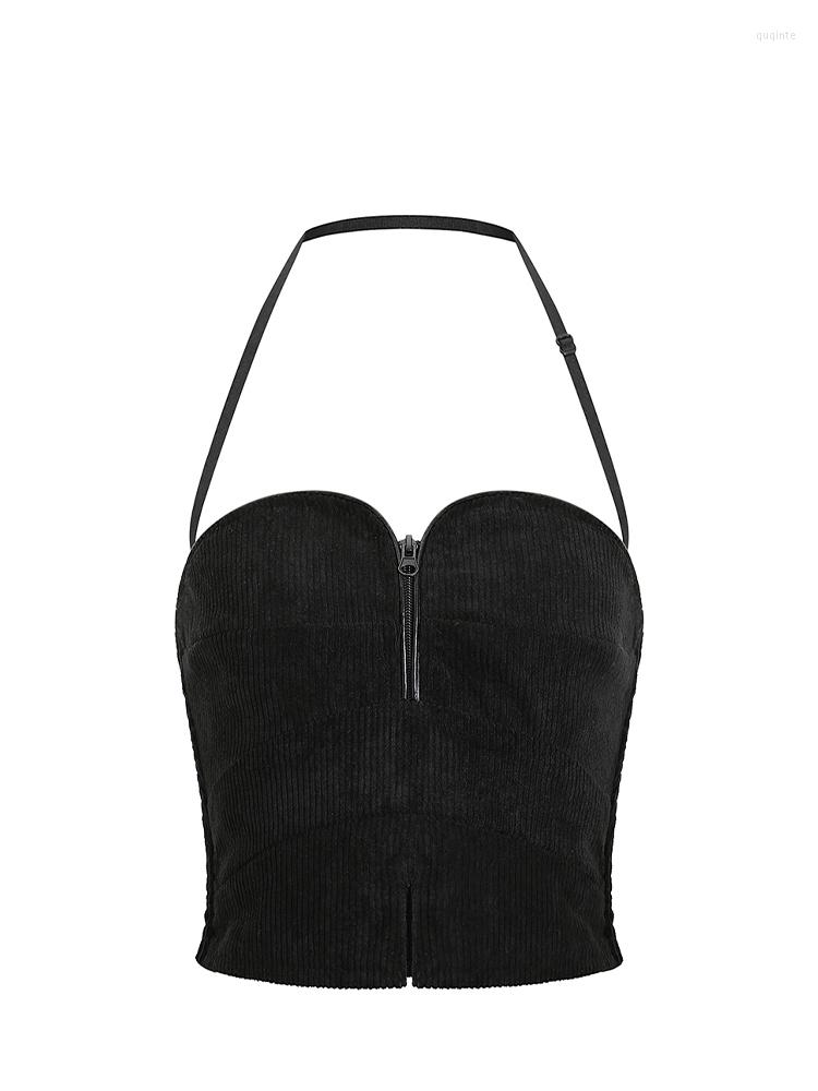

Women' Tanks 2023 Summer Women Tight Sexy Club Halter Crop Tops Camisole Solid Color Zipper Suspender Vest Streetwear Gyaru 2000s Aesthetic, Black