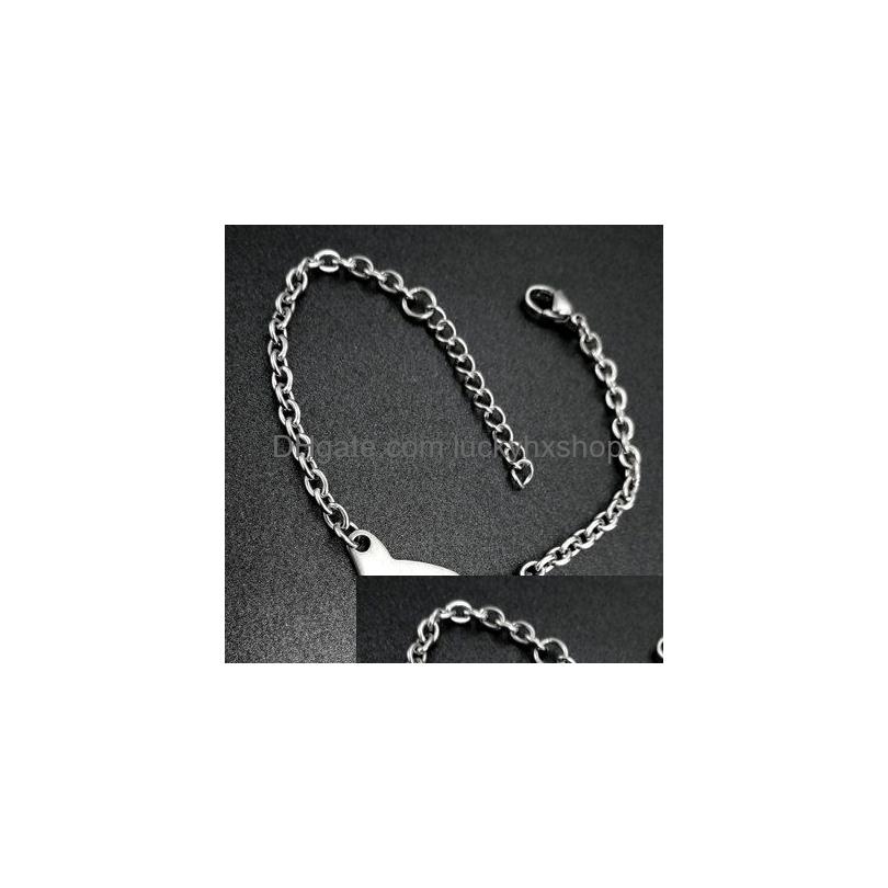 

Charm Bracelets Titanium Steel Heart Oval Stainless Blank Pendant Chain Own Engravable Bracelet For Women Men Jewelry Drop Delivery Dhnhn