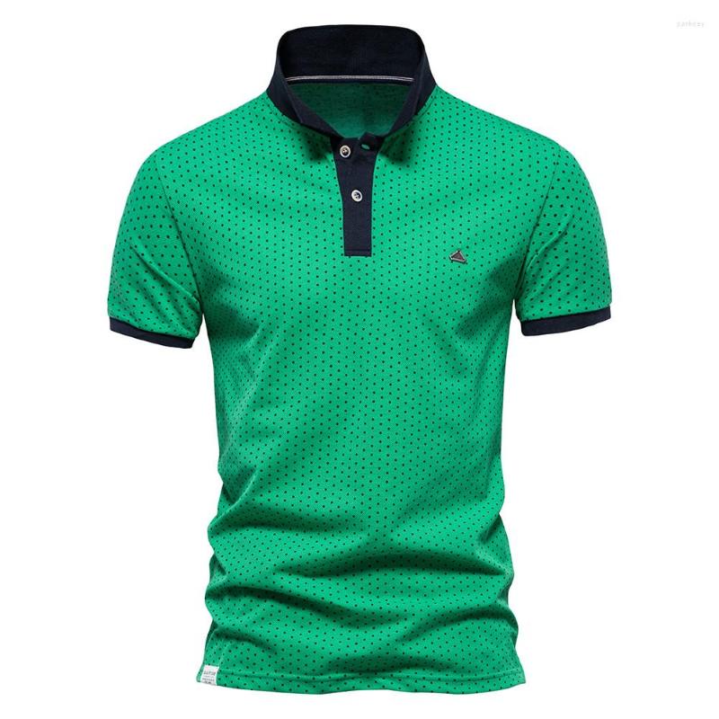 

Men's Polos 2023 Summer Cotton Dot Printed Men Polo Shirts Casual Social Business Male Short Sleeve Mens Clothes, Blue