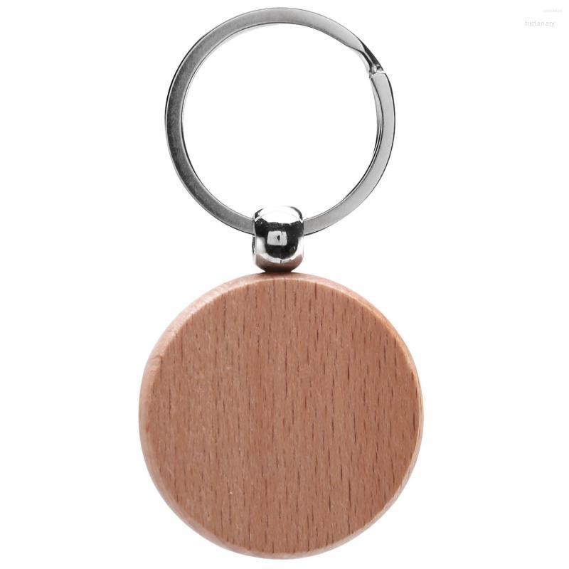 

Keychains 10Pcs Blank Round Wooden Key Chain Diy Wood Tags Can Engrave Gifts 40X40mm