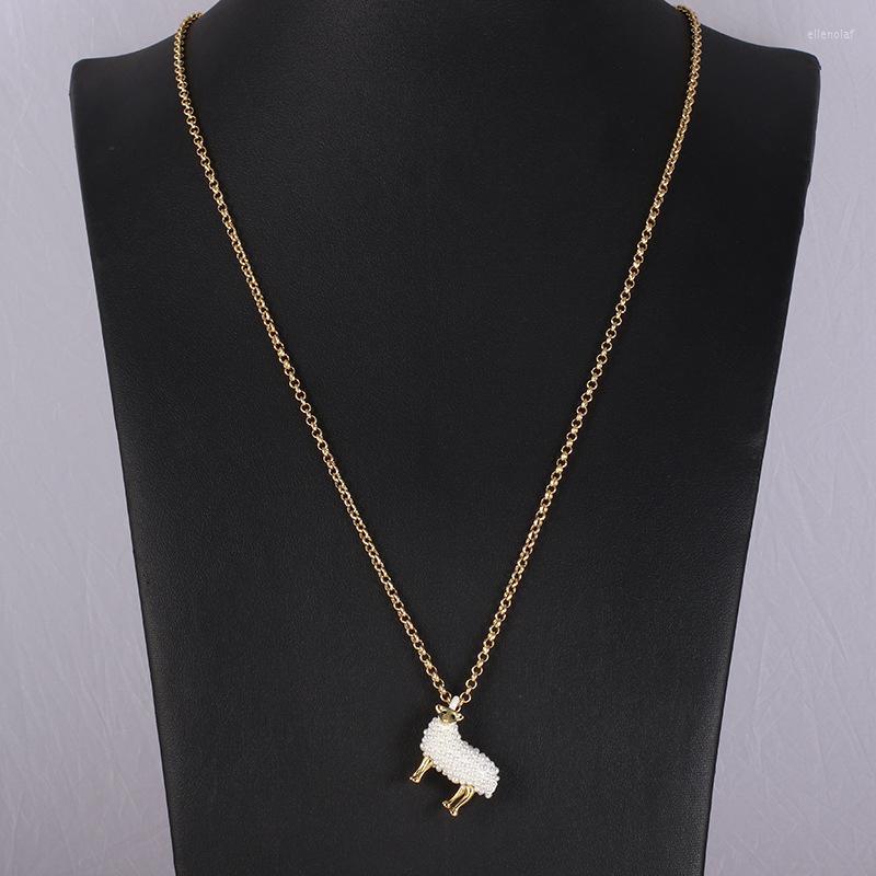 

Pendant Necklaces European And American Jewelry Creative Fun Cute Lamb Shape Pearl Embellishment Temperament Long NecklacePendant Gord22