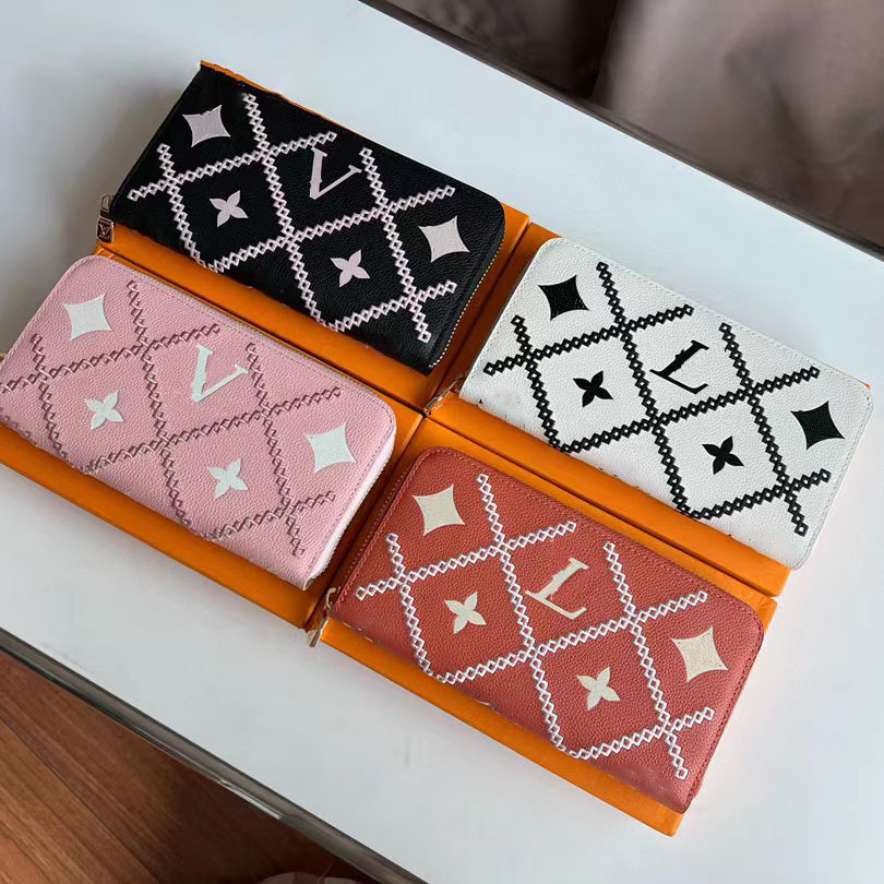 

2023 New Embossed Grain Cowhide Embroidered Zipper Wallet, Orange