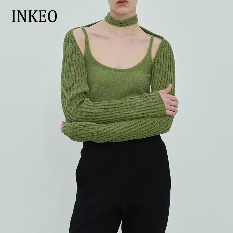 

Women's Sweaters Sexy Women Hollow Out Sweater Autumn 2 Piece Set Solid High Street Female Pullover Knit Tops Slim Fashion Clothes INKEO, Green