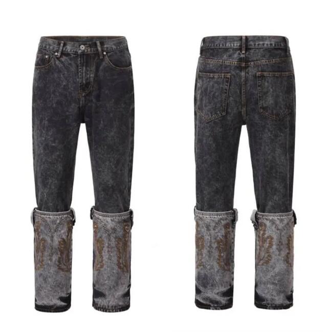 

High Street Jeans Embroidery Casual Pants Men's And Women's Jeans, Black