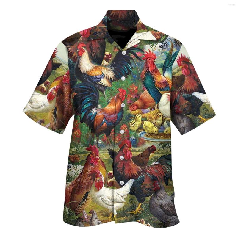 

Men's Casual Shirts Men'S Shirt Chicken Leaf Print Blusas Summer Beach Vacation Style Pullover Hawaiian Lapel Single-Breasted Short, 7-red