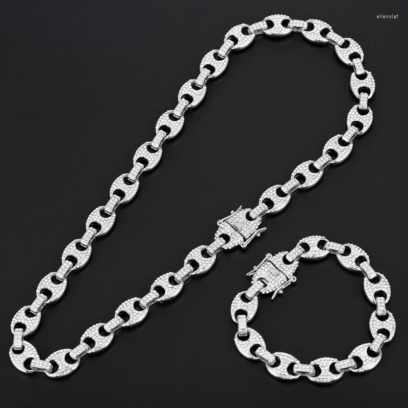 

Chains Cuban Chain HIP HOP Coffee Iced Out Alloy Bean Pig Nose Rhinestone Necklace Bling Necklaces For Men Jewelry A